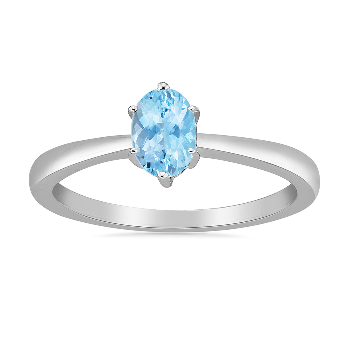 9ct white gold checkerboard cut  6x4mm oval aquamarine ring