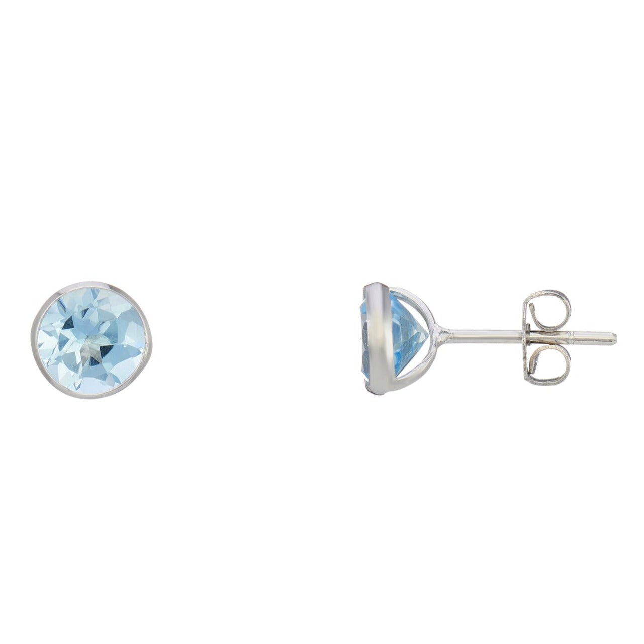 9ct white gold 6mm round rubover blue topaz studs