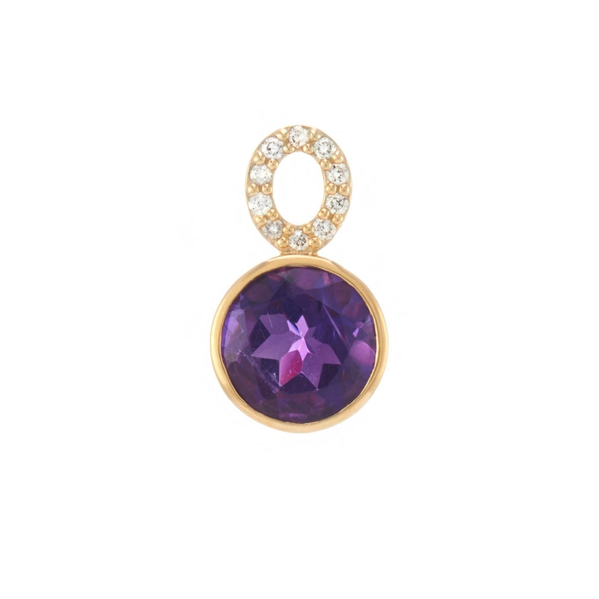 9ct gold 7mm round amethyst &amp; diamond pendant 0.06ct