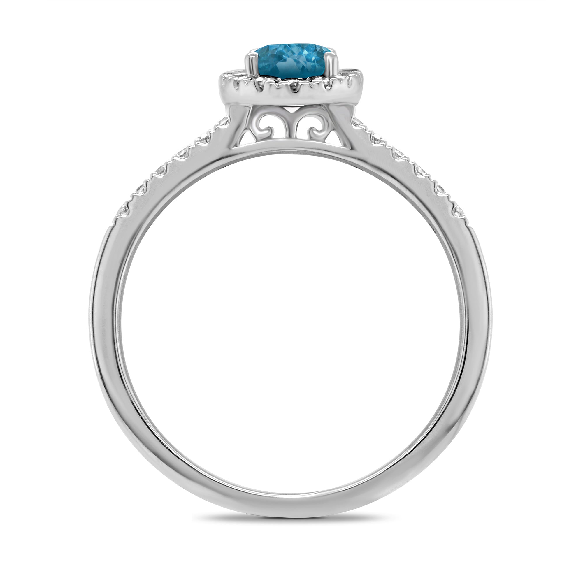 9ct white gold 6x4mm oval aquamarine & diamond cluster ring with diamond shoulders 0.20ct