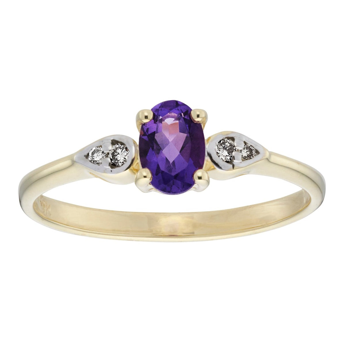 9ct gold 6x4 oval amethyst &amp; diamond ring 0.03ct