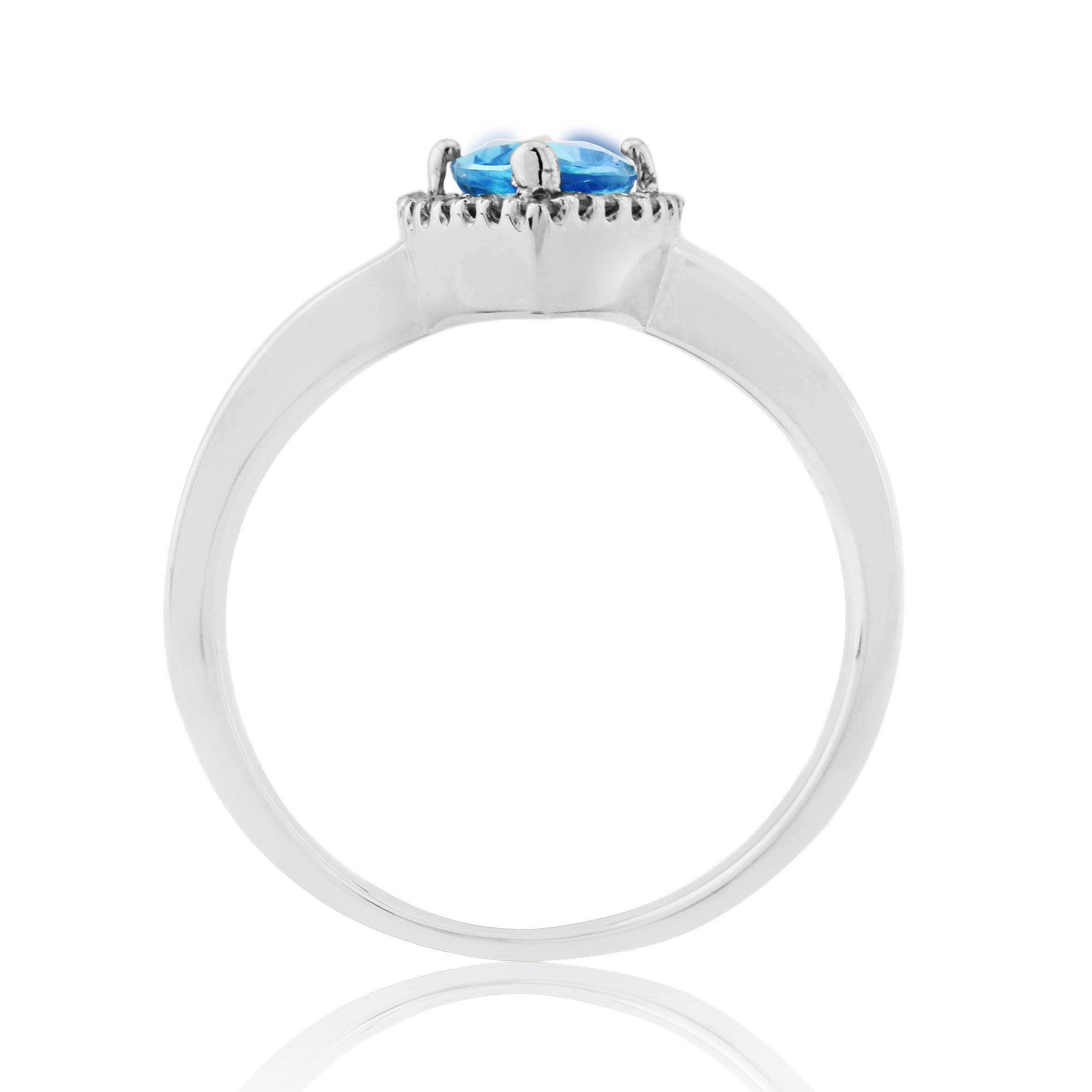 9ct white gold 10x5mm marquise shape blue topaz & diamond cluster ring 0.11ct