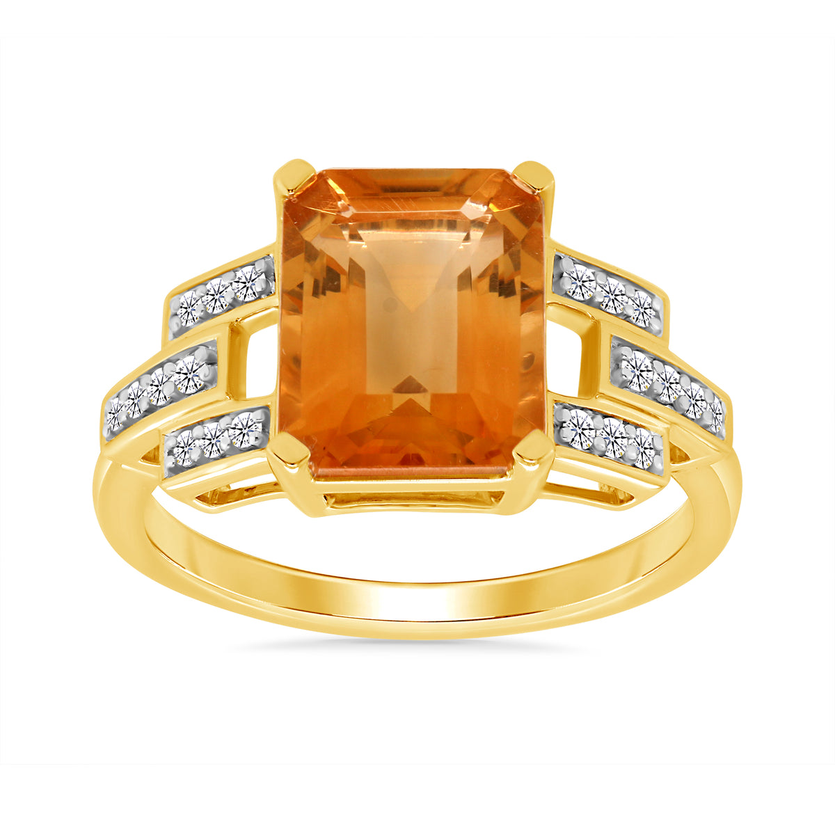 9ct gold 10x8mm octagon citrine &amp; diamond ring 0.11ct