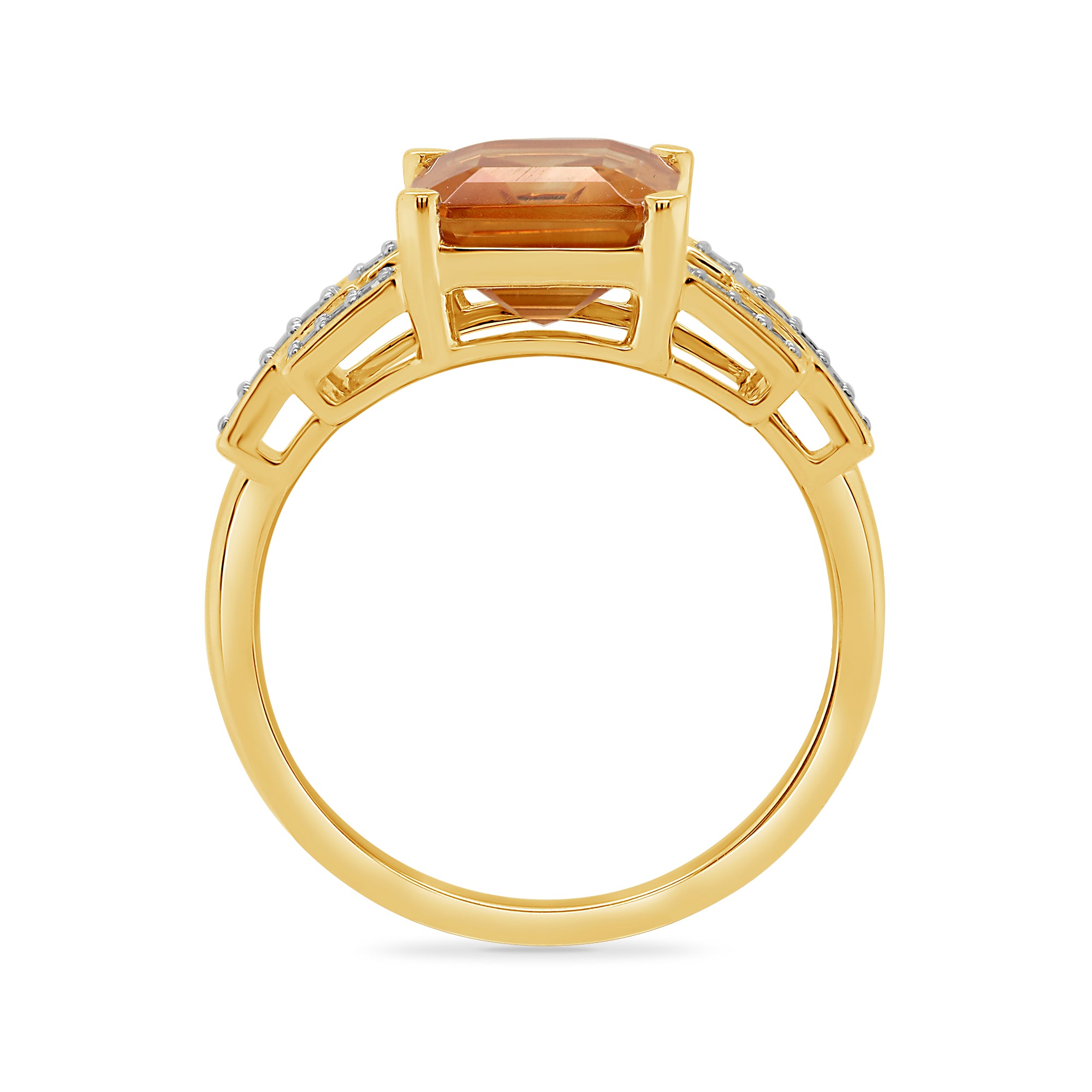 9ct gold 10x8mm octagon citrine & diamond ring 0.11ct