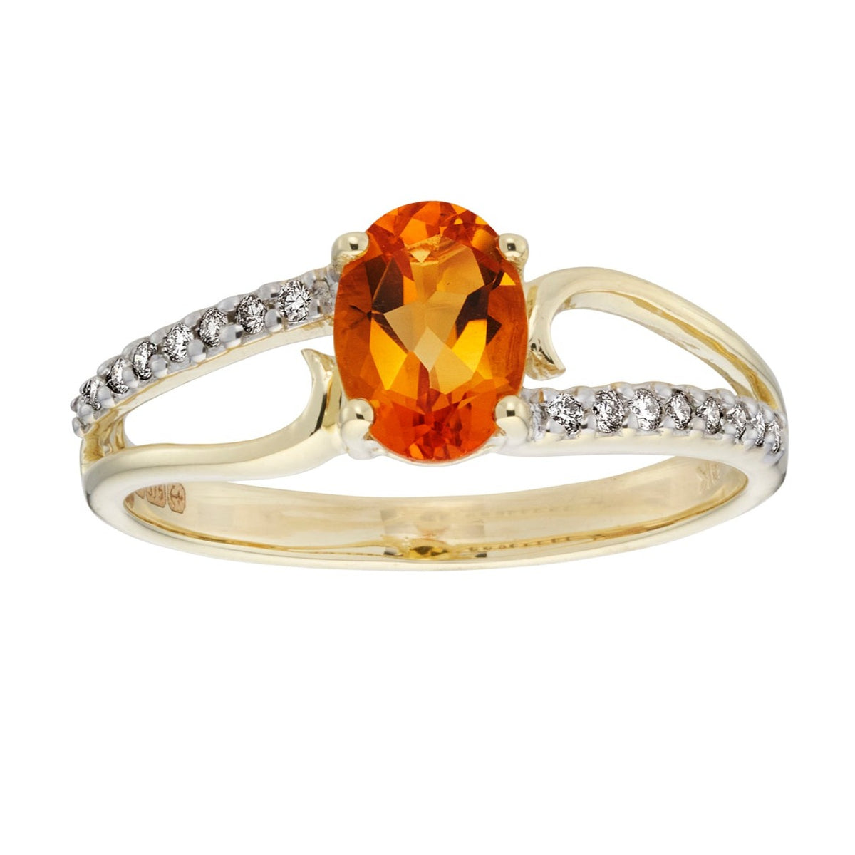 9ct gold 7x5mm oval citrine &amp; diamond ring 0.08ct