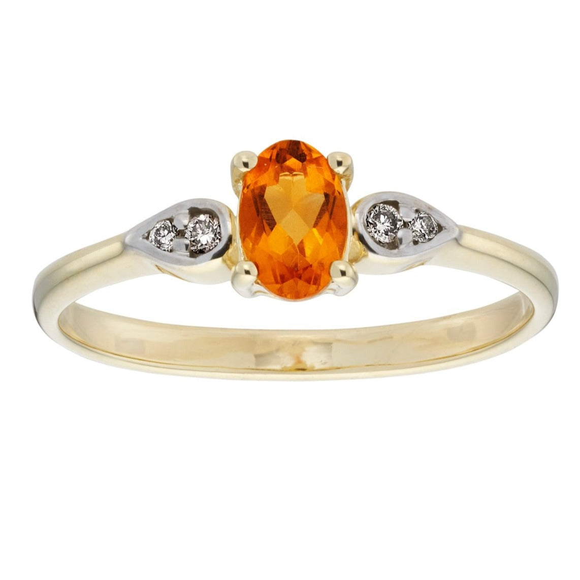 9ct gold 6x4mm oval citrine &amp; diamond ring 0.03ct