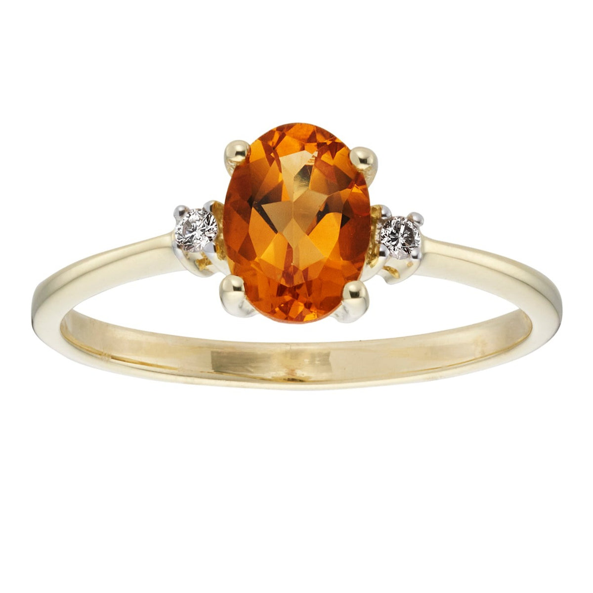 9ct gold 7x5mm oval citrine &amp; diamond ring 0.03ct