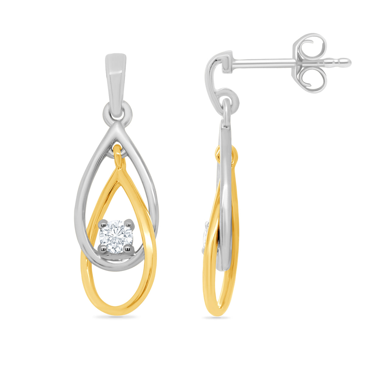 9ct white/yellow gold diamond set drop earrings 0.15ct