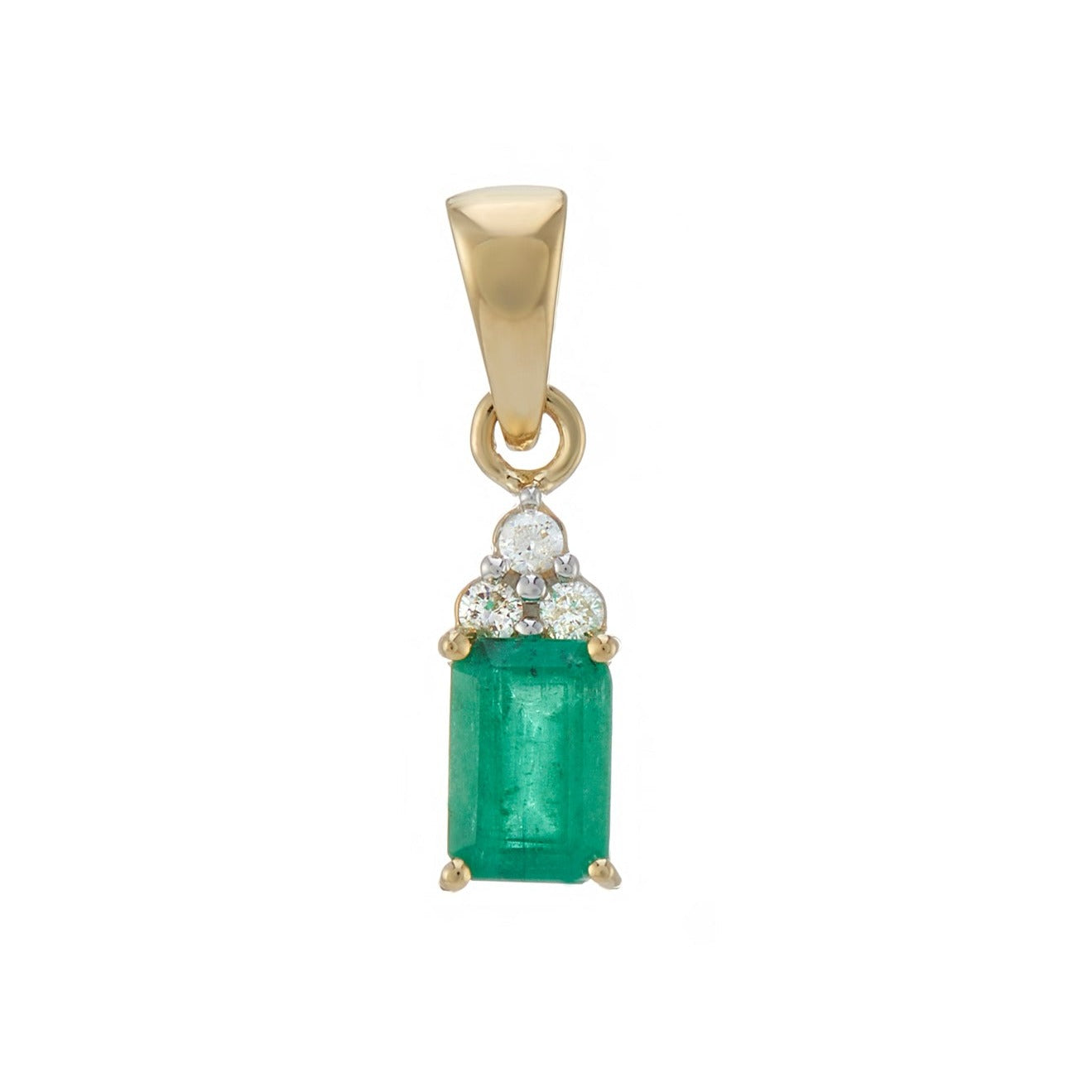 9ct gold 6x4mm octagon cut emerald & diamond pendant 0.07ct