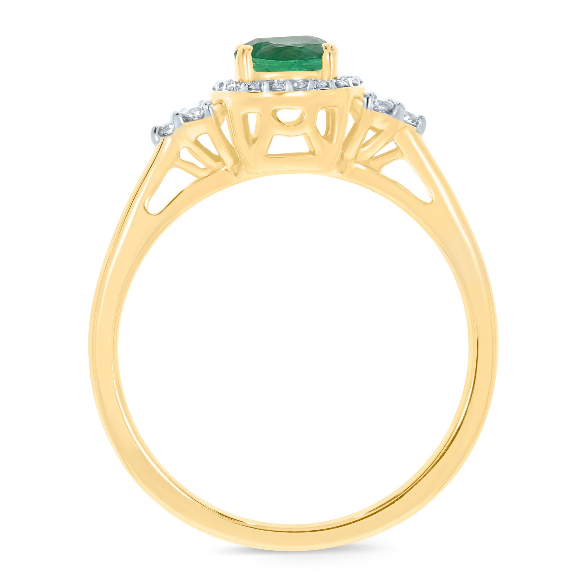 9ct gold 5mm cushion shape emerald & diamond ring 0.15ct