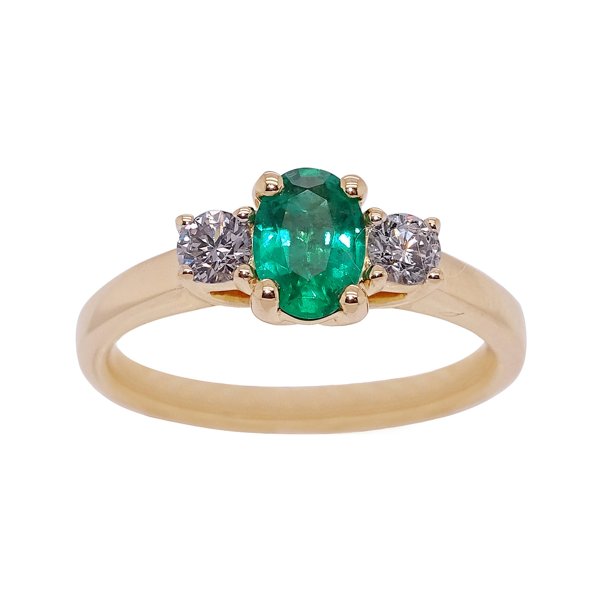 18ct gold .61ct oval cut emerald (6.85*4.82*3.06mm) &amp; diamond ring 0.25ct Size N