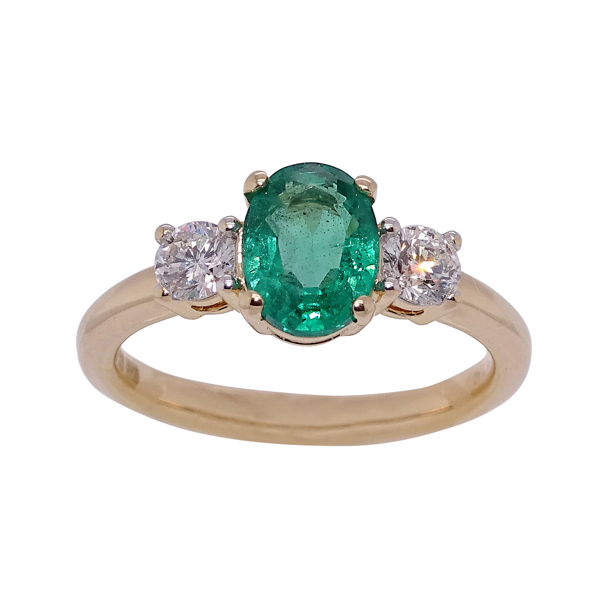 18ct gold 1.32ct oval cut emerald (8.10*6.11*4.04mm) &amp; diamond ring 0.40ct Size N