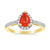 9ct gold 7x5mm pear shape fire opal & diamond cluster ring with diamond set shoulders 0.19ct