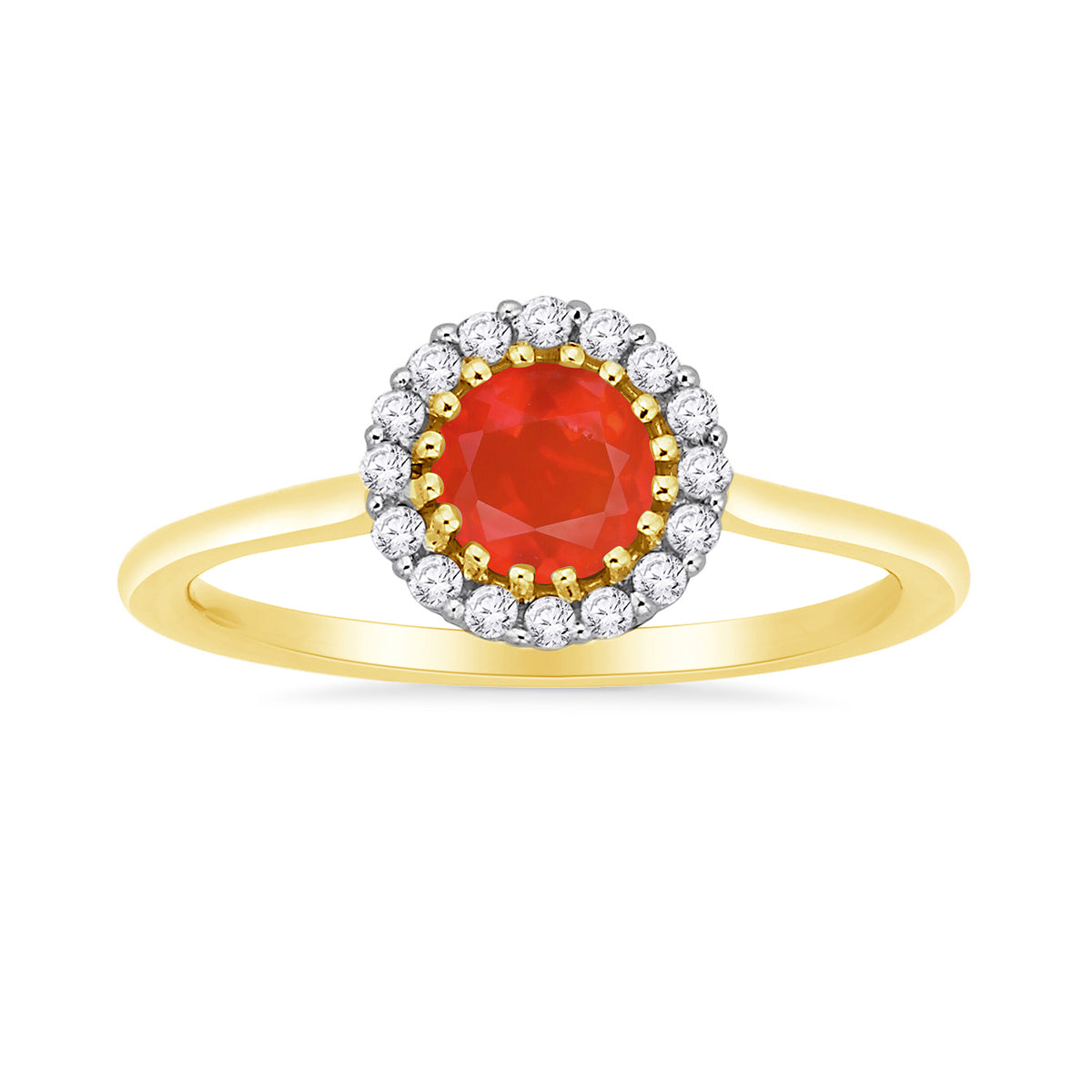 9ct gold 5.00mm round fire opal &amp; diamond cluster ring  0.13ct