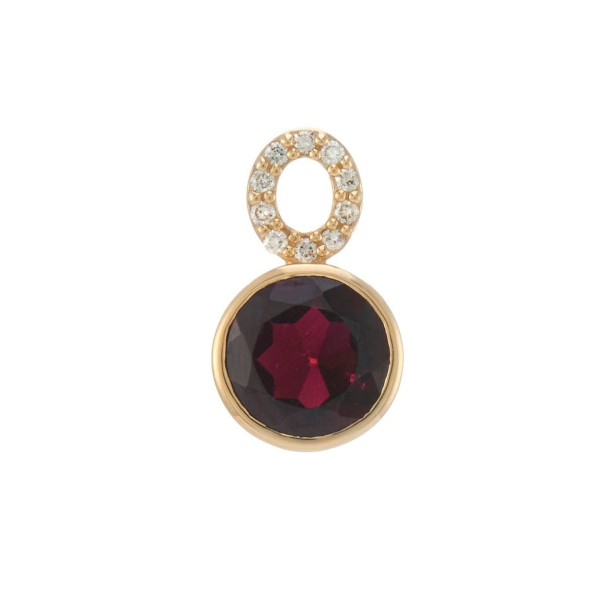 9ct gold 7mm round garnet &amp; diamond set pendant 0.06ct