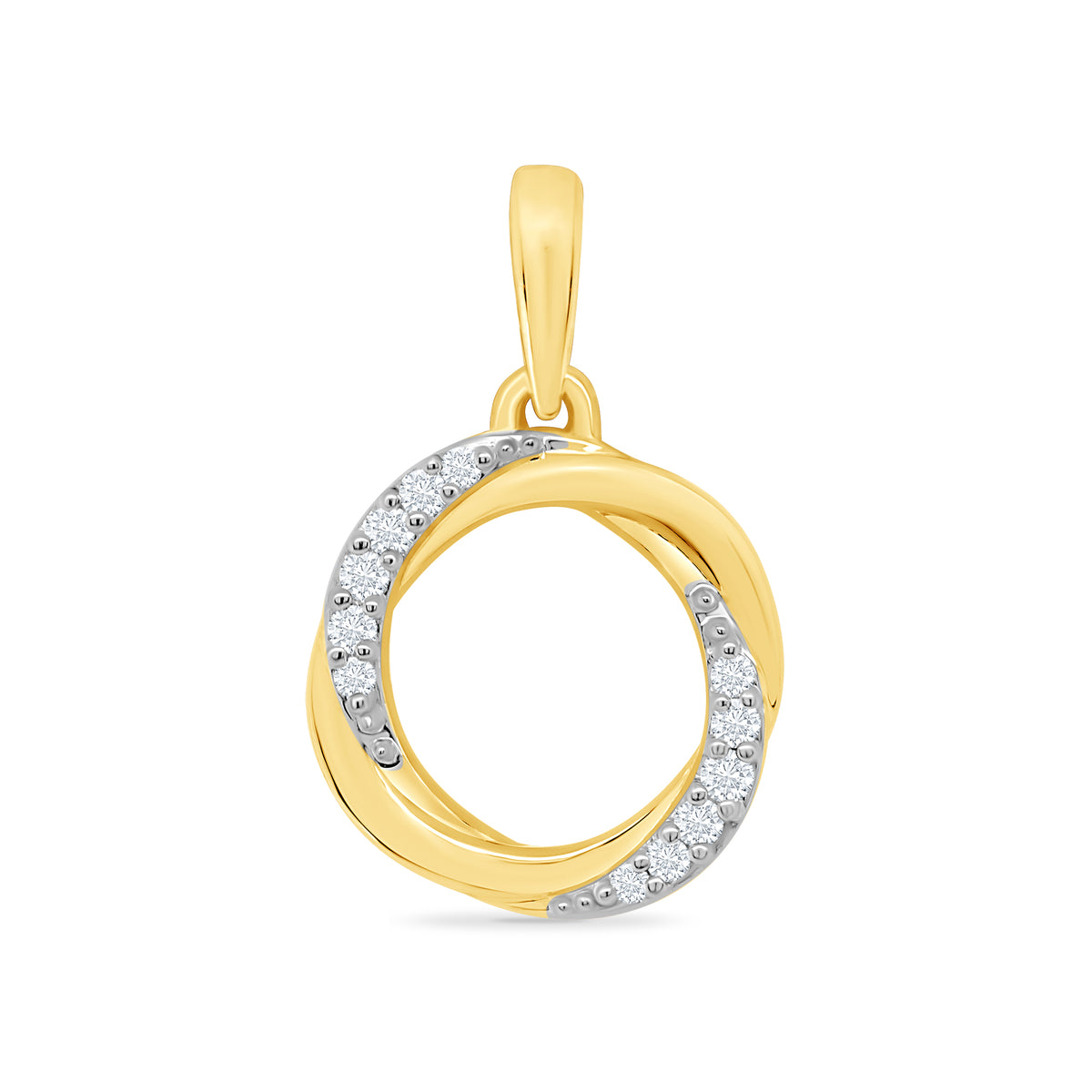 9ct gold diamond set twin circle pendant 0.04ct