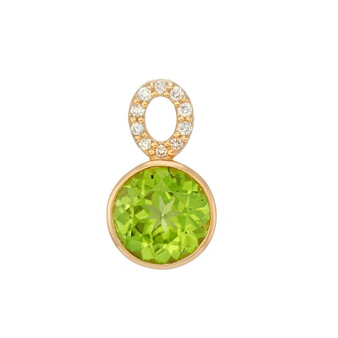 9ct gold 7mm round peridot &amp; diamond set pendant 0.06ct