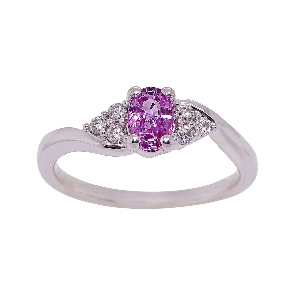 18ct white gold .58ct oval cut pink sapphire (6.03*4.18*2.77mm) &amp; diamond ring 0.15ct Size N