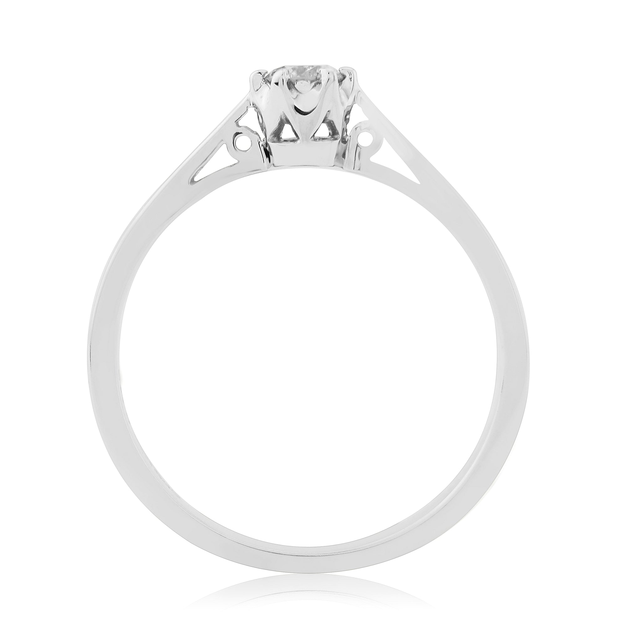9ct white gold six claw set single stone diamond ring 0.15ct