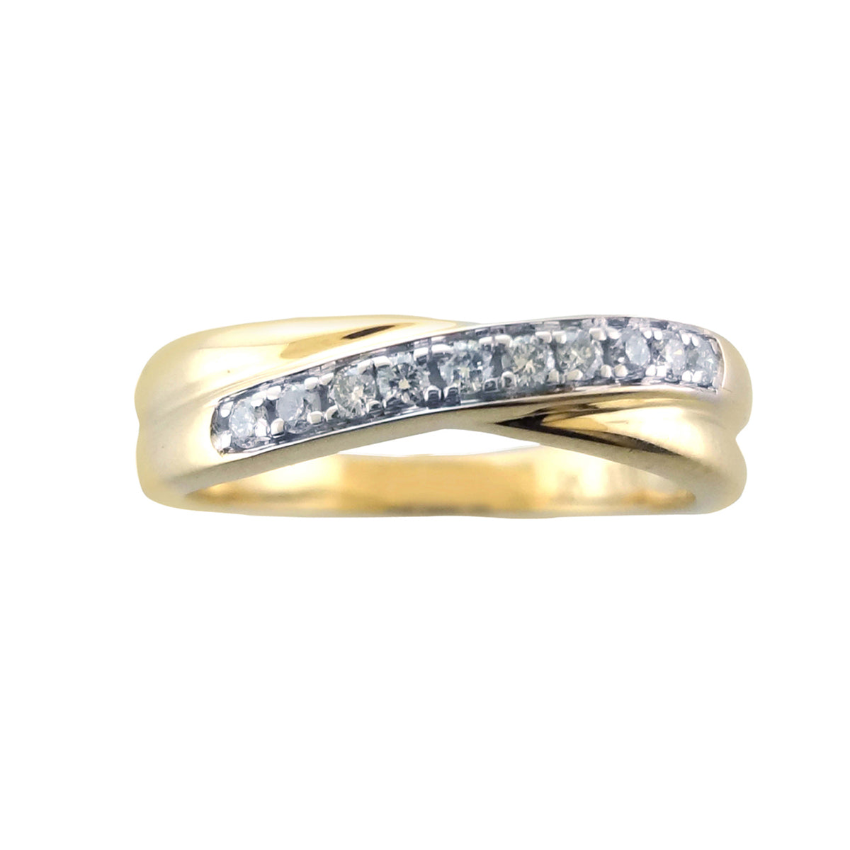 9ct gold crossover diamond half et ring 0.05ct