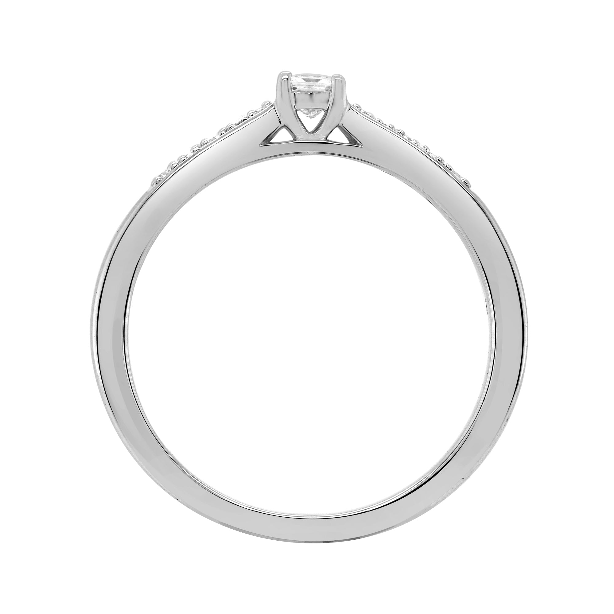 9ct white gold princess cut single stone diamond ring with diamond set shoulders 0.21ct