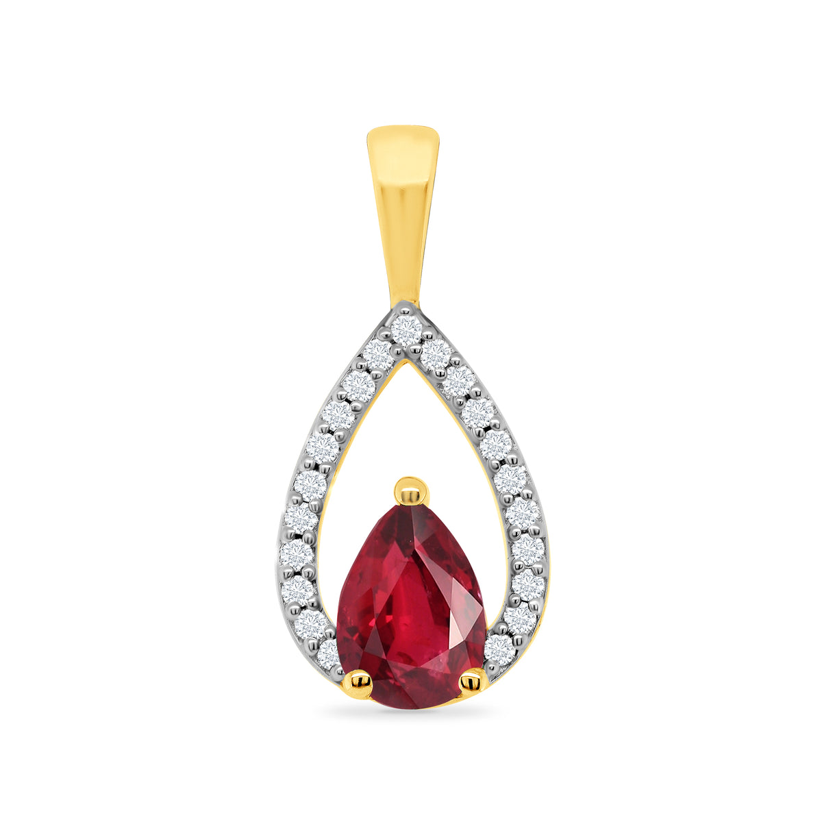 9ct gold 6x4mm pear shape ruby &amp; diamond pendant 0.08ct