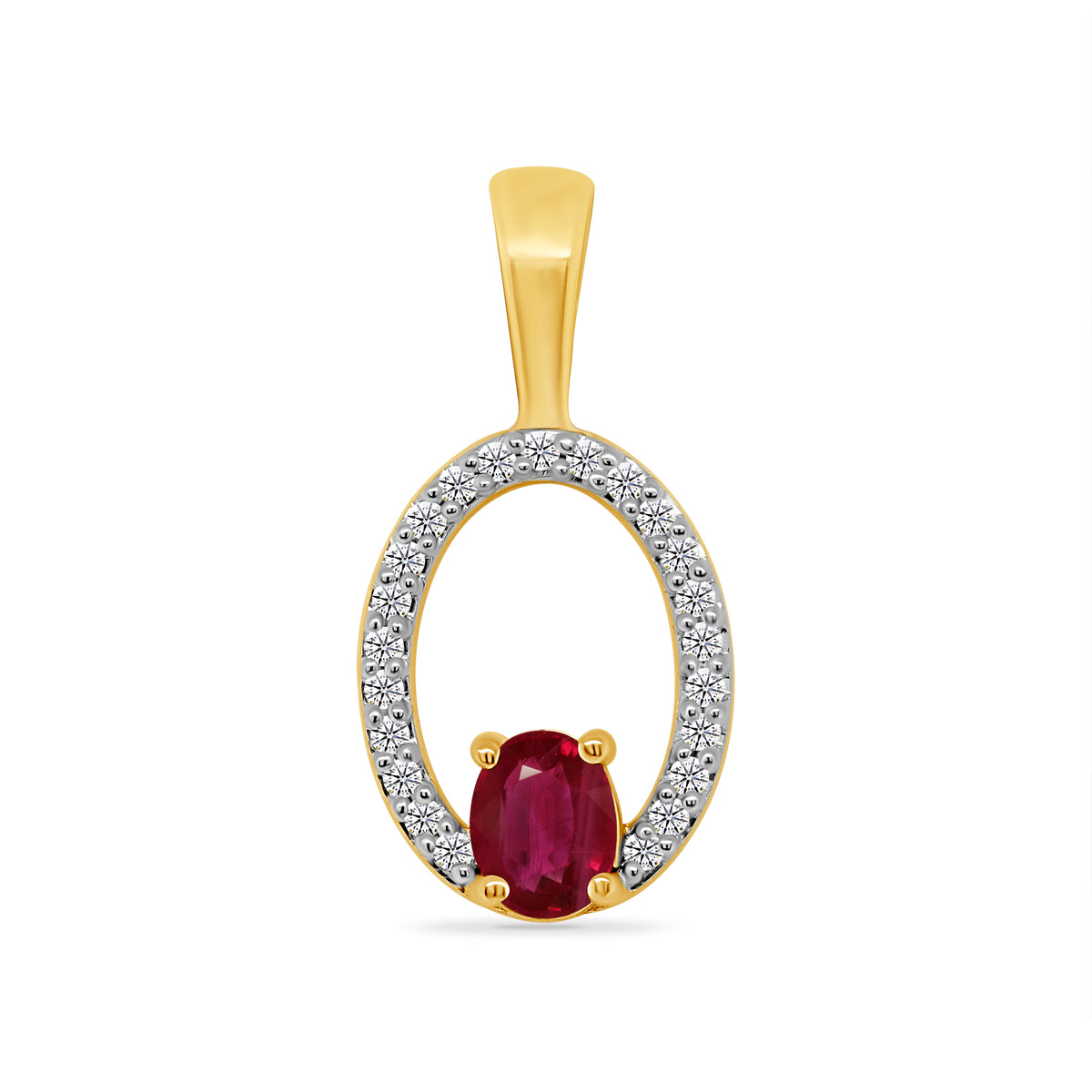 9ct gold 5x3mm oval ruby &amp; diamond pendant 0.10ct