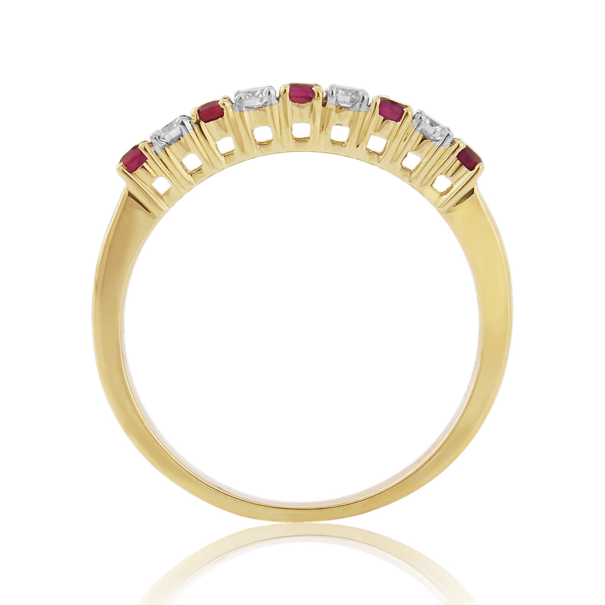 9ct gold 2mm round ruby & diamond half eternity ring 0.14ct