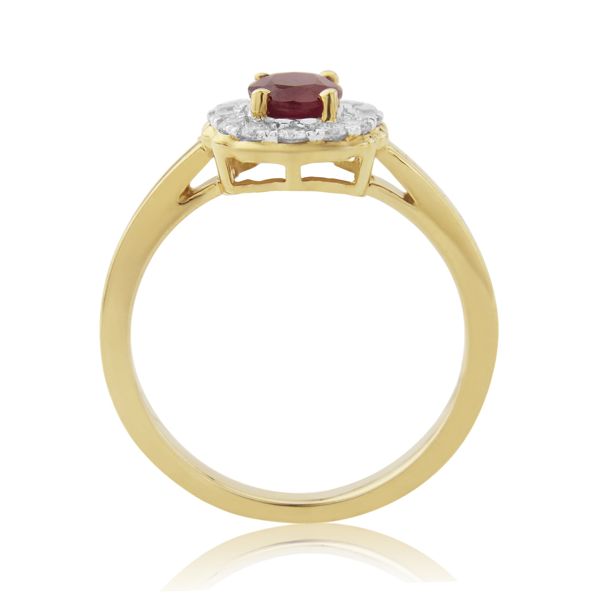 9ct gold 7x5mm oval ruby & diamond cluster ring 0.21ct