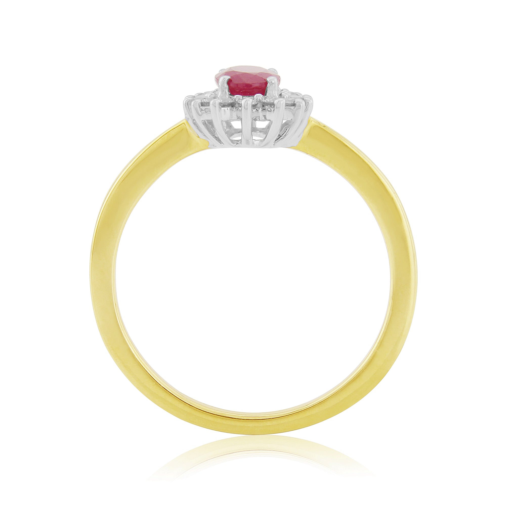 9ct gold 6x4mm oval ruby & diamond cluster ring 0.16ct