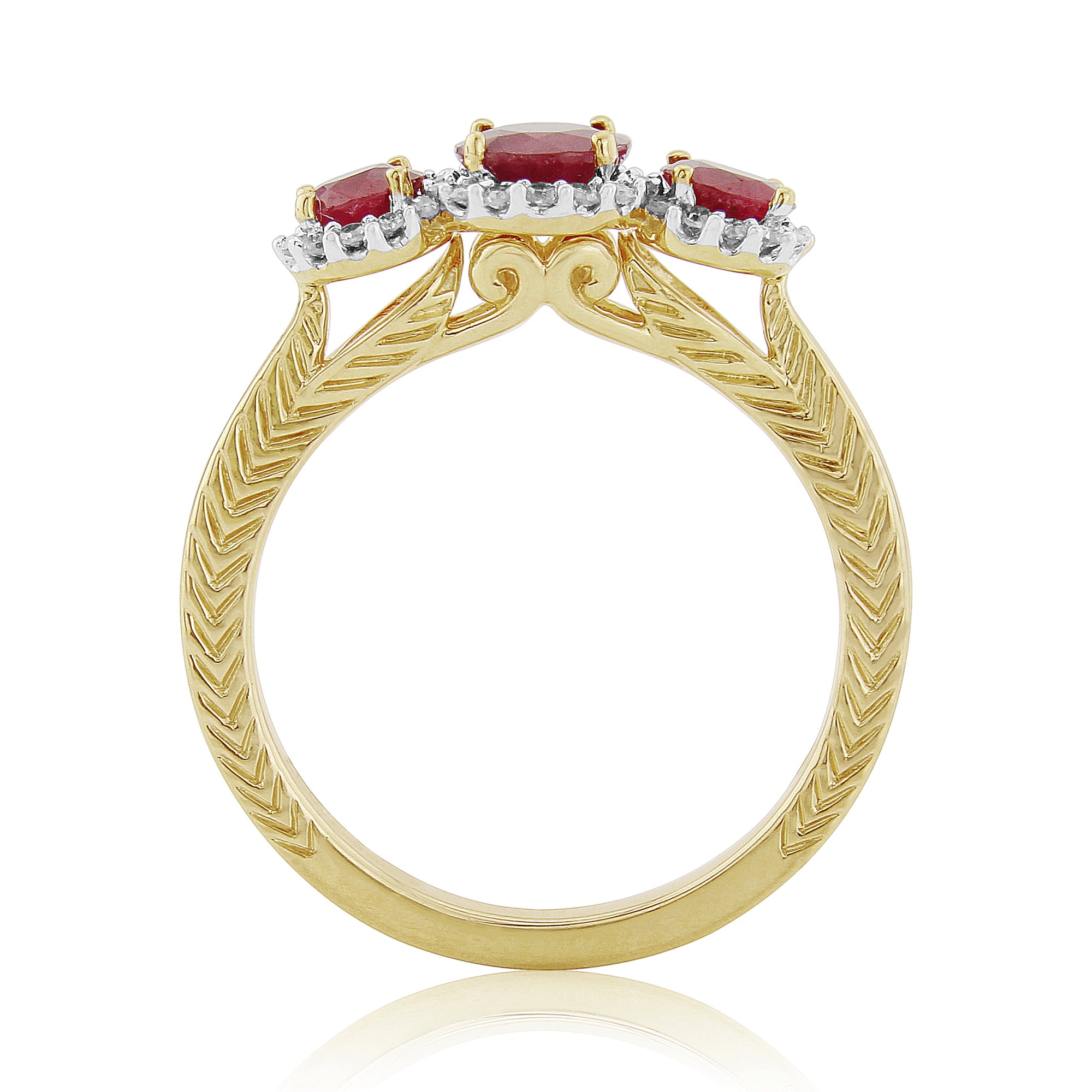 9ct gold triple 5mm & 4mm round ruby & diamond cluster ring 0.17ct