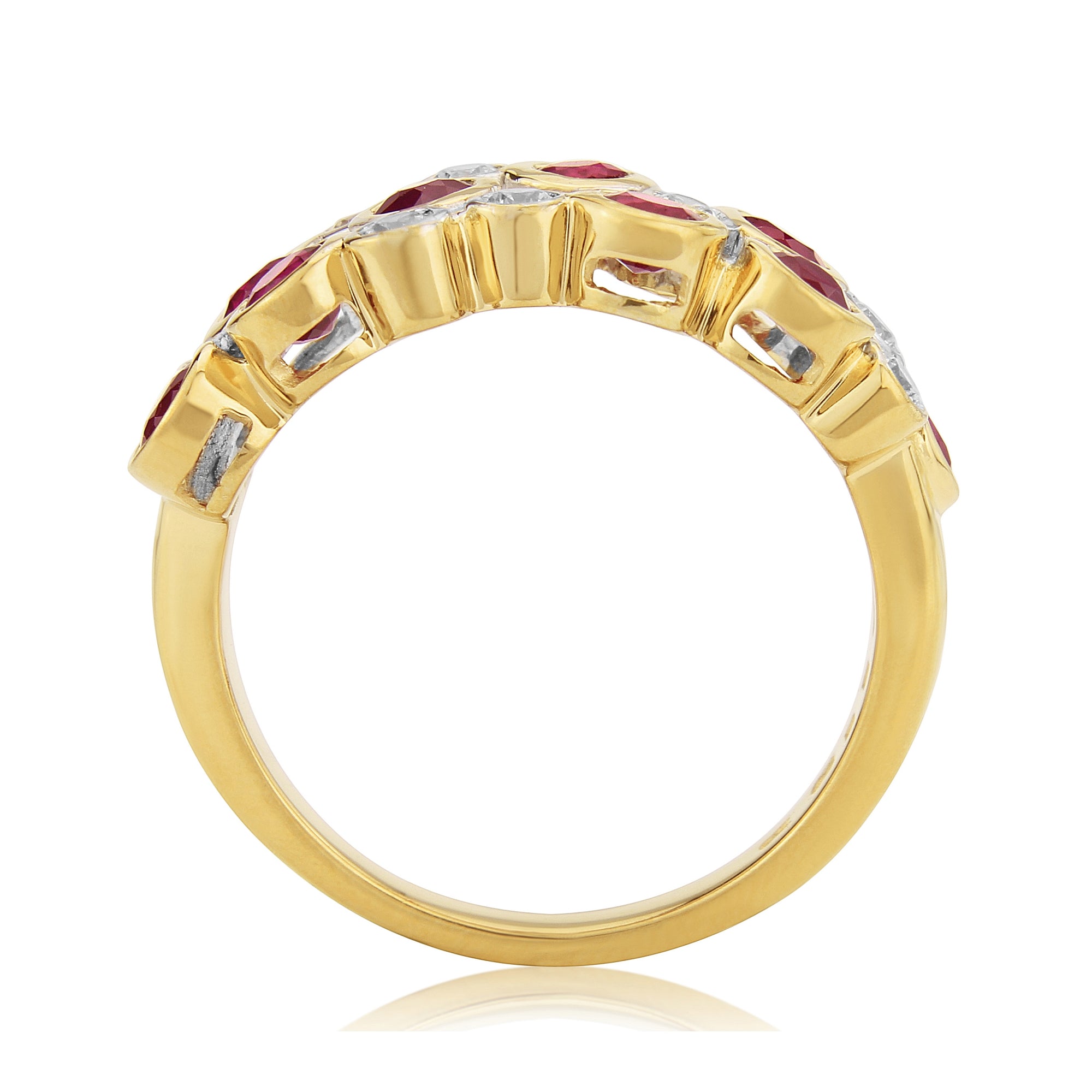 9ct gold ruby & diamond bubble style ring 0.21ct