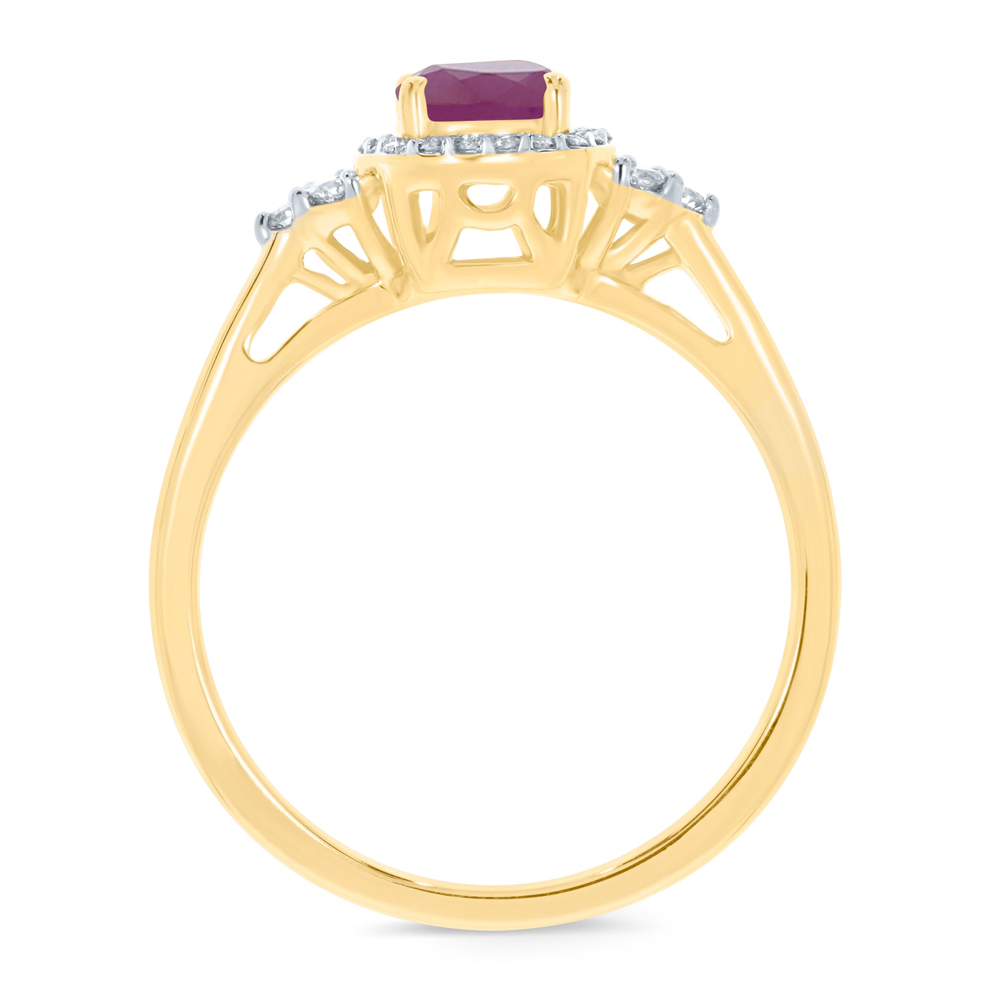 9ct gold 5mm cushion shape ruby & diamond ring 0.15ct