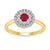 9ct gold 4mm ruby & two row diamond cluster ring 0.25ct