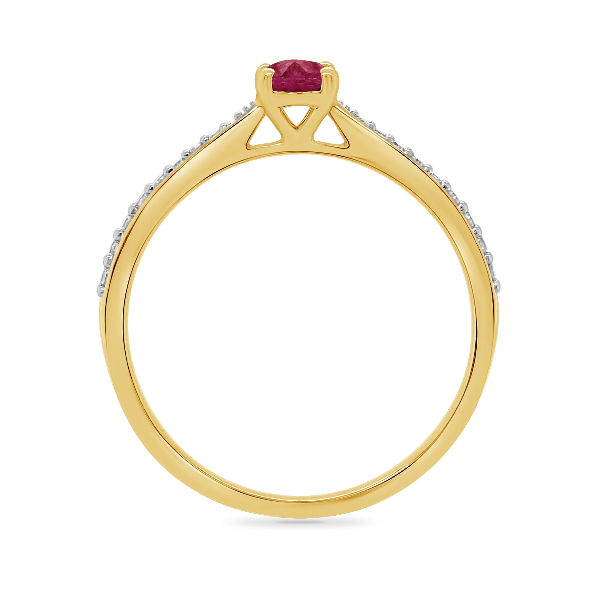 9ct gold 6x4mm oval ruby & diamond set shoulders ring 0.12ct