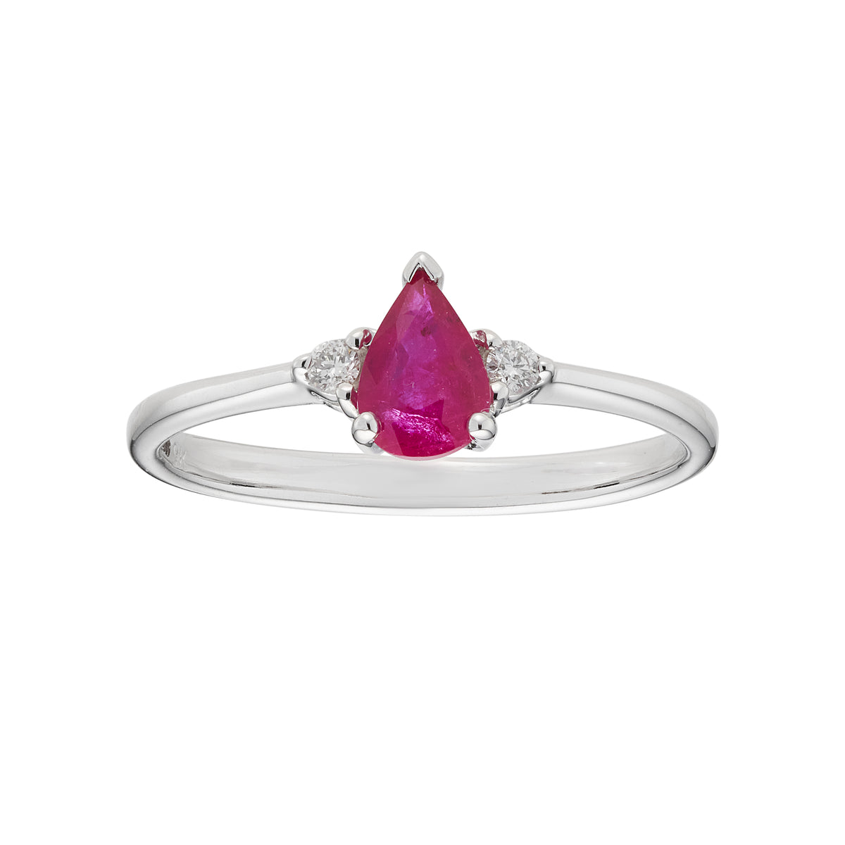 9ct white gold 6x4mm pear shape ruby &amp; diamond ring 0.04cts