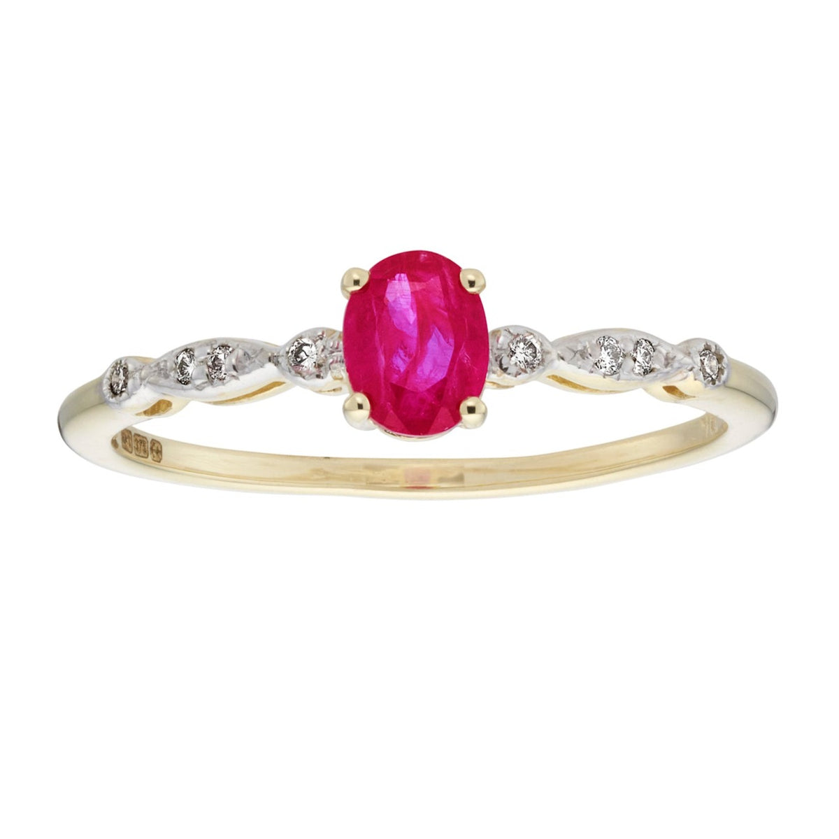 9ct gold 5x4mm oval ruby &amp; diamond ring 0.04ct