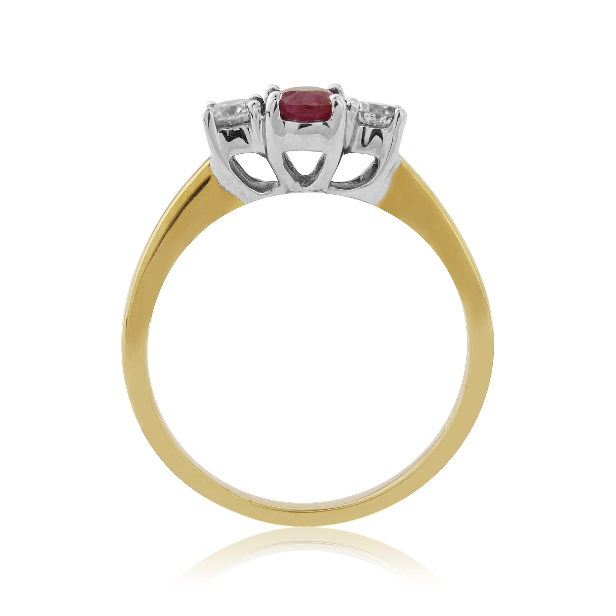 9ct gold 6x4mm oval ruby & diamond three stone ring 0.24ct