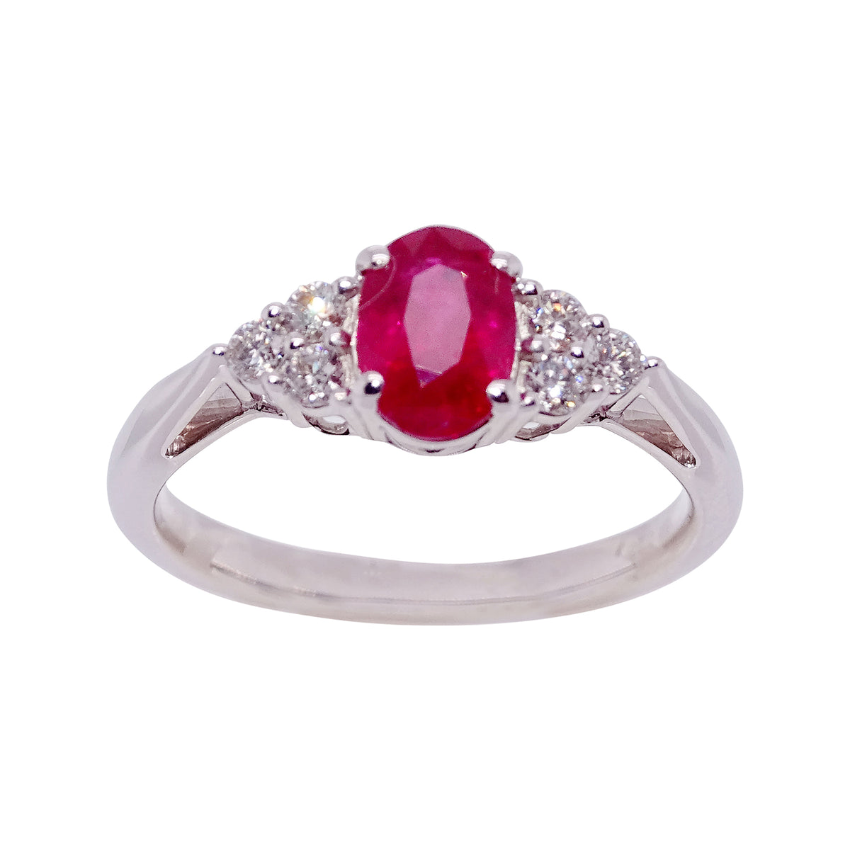 18ct white gold 1.17ct oval cut ruby (7.20*5.08*3.57mm) &amp; diamond ring 0.23ct Size P