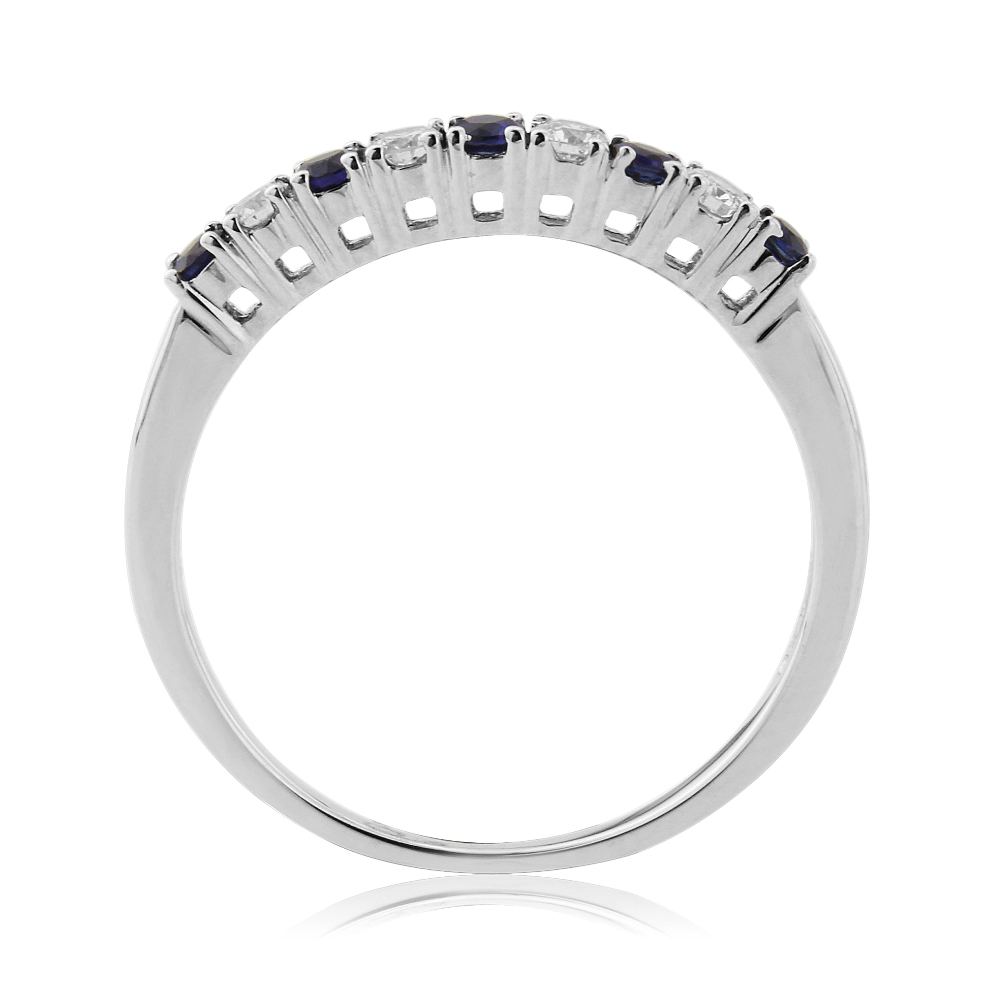 9ct white gold 2mm round sapphire & diamond half eternity ring 0.14ct