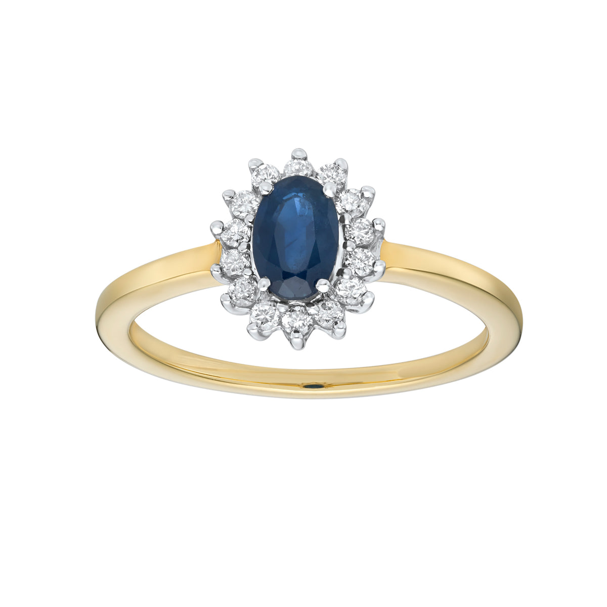 9ct gold 6x4mm oval sapphire &amp; diamond cluster ring 0.16ct