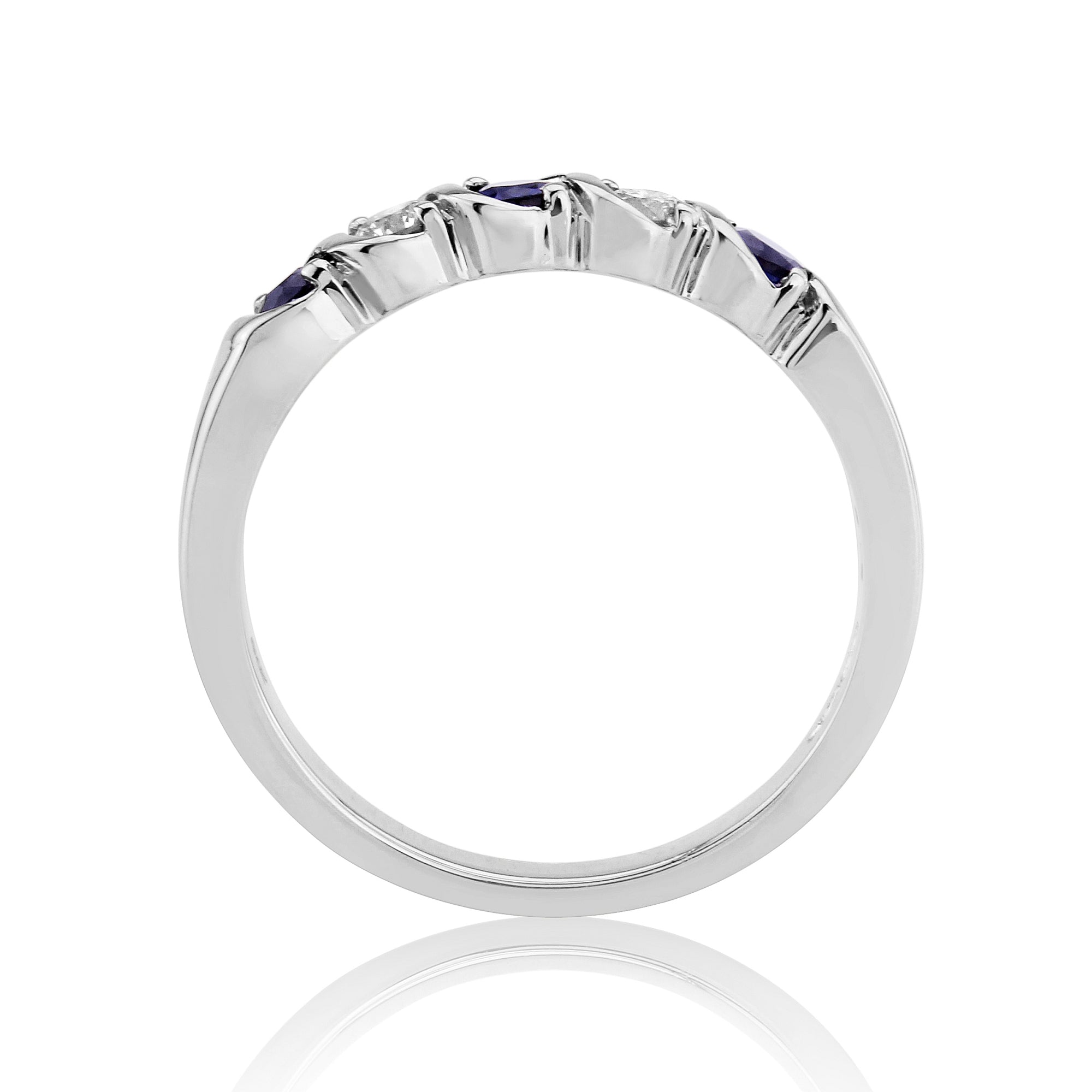 9ct white gold 3mm rounnd sapphire & diamond half et ring 0.17ct