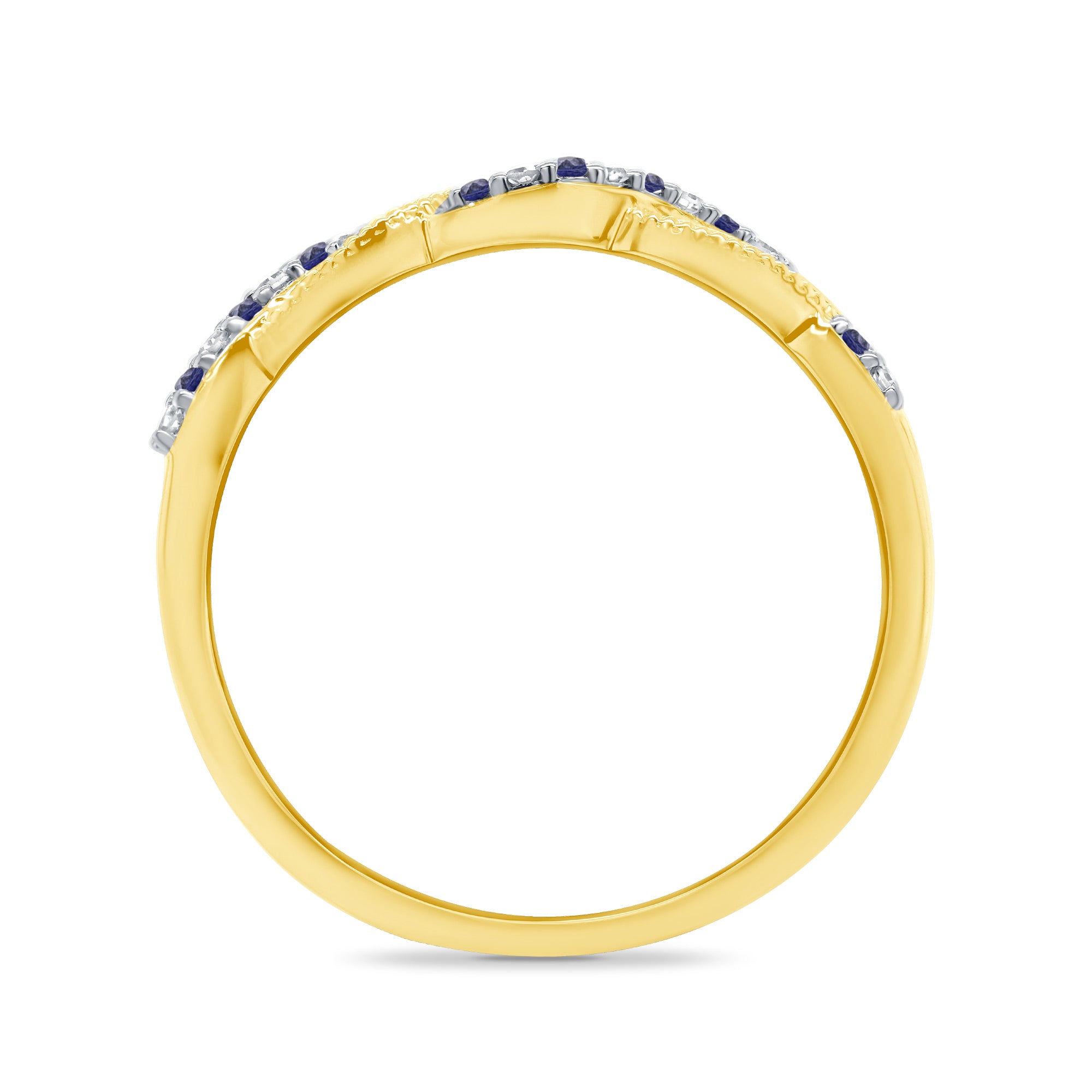 9ct gold sapphire & diamond swirl half eternity ring 0.05ct