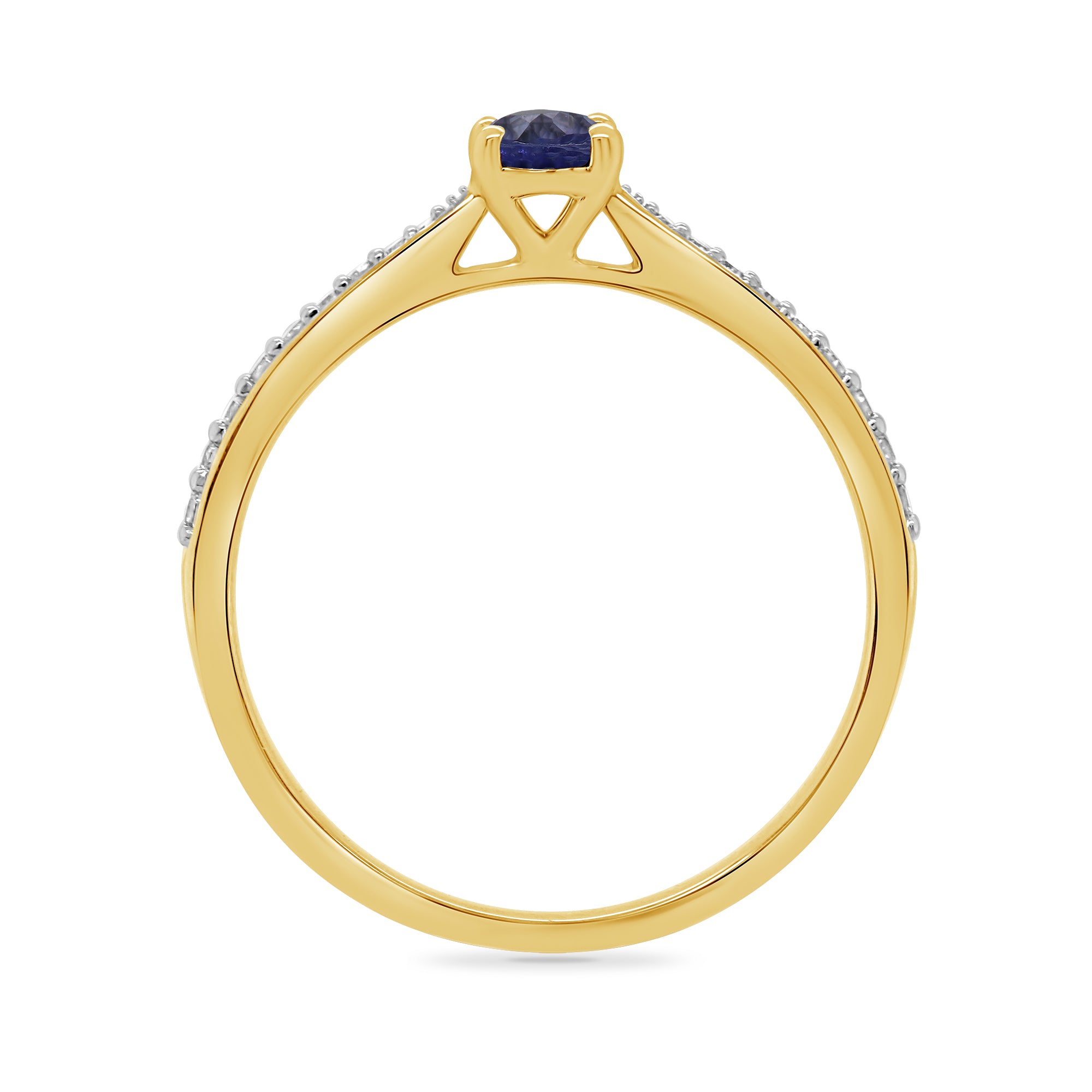 9ct gold 6x4mm oval sapphire & diamond set shoulders ring 0.12ct