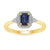 9ct gold 6x4mm octagon sapphire & diamond cluster ring 0.10ct