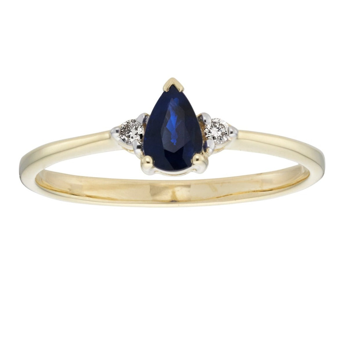 9ct gold 6x4mm pear shape sapphire &amp; diamond ring 0.04ct