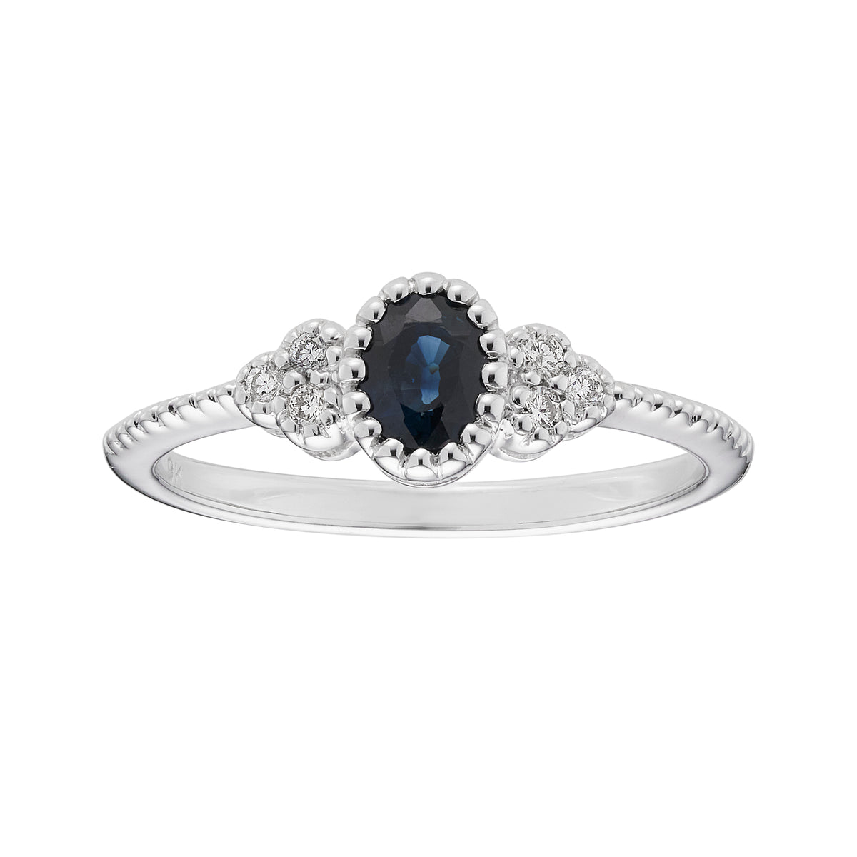 9ct oval sapphire &amp; diamond shoulder ring