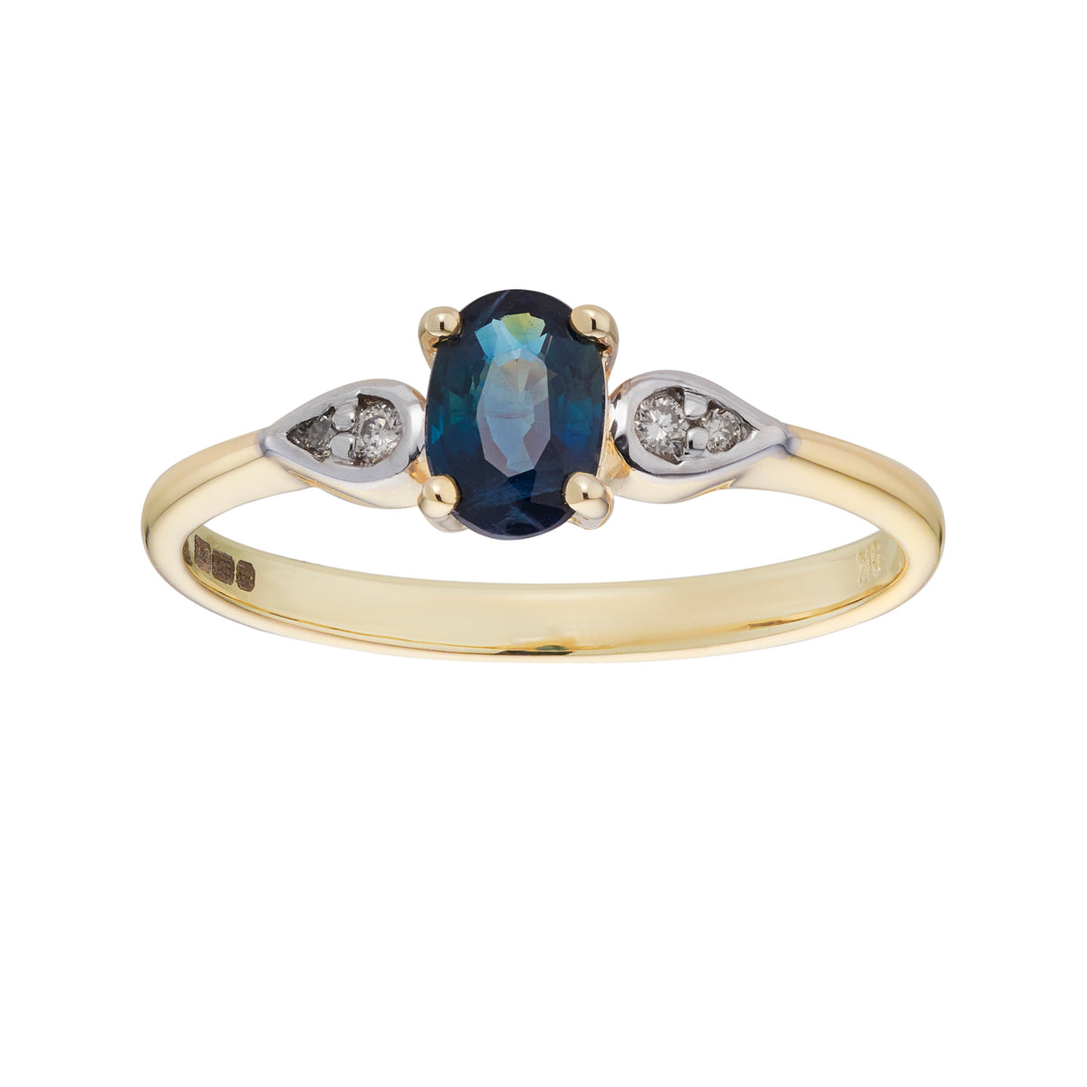 9ct gold 6x4mm oval sapphire &amp; diamond ring 0.03ct