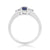 9ct white gold 6x4mm octagon cut rsapphire & three stone diamond shoulders ring 0.14ct