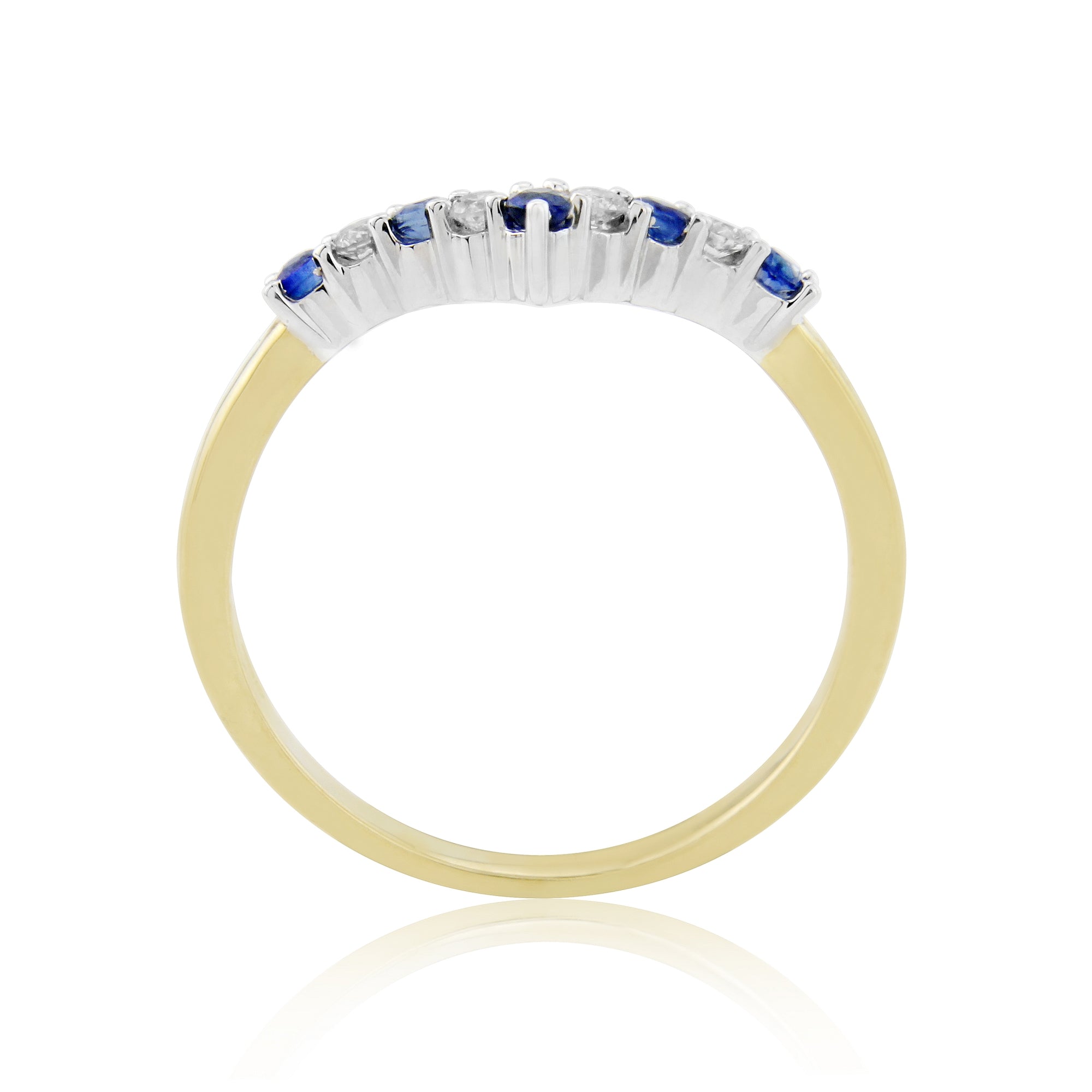 9ct gold 2mm round sapphire & diamond wishbone ring 0.11ct